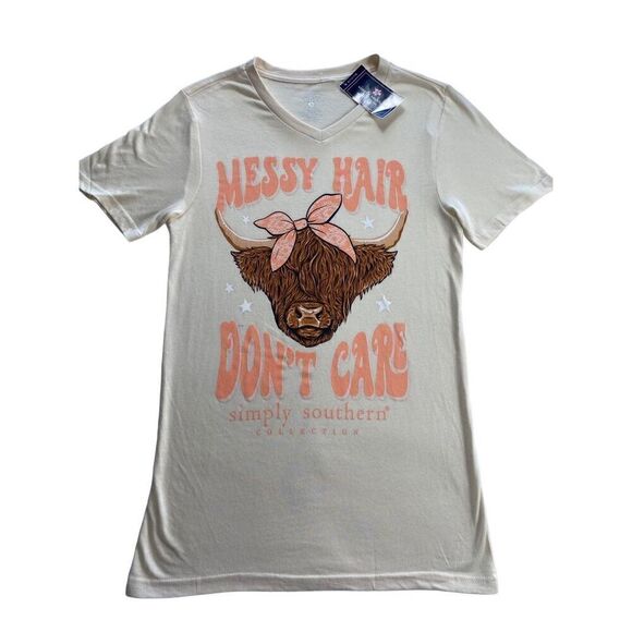 SIMPLY SOUTHERN  XLARGE “MESSY HAIR, DON’T CARE” Tshirt - Picture 1 of 7